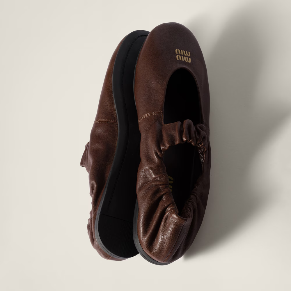 Ruches nappa leather ballerinas