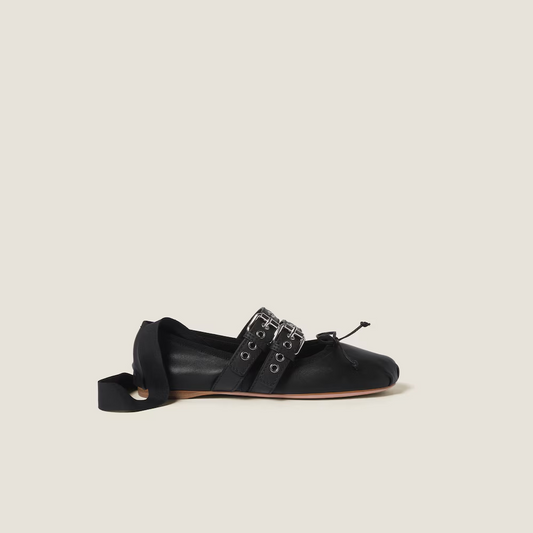 Nappa and calf leather ballerinas