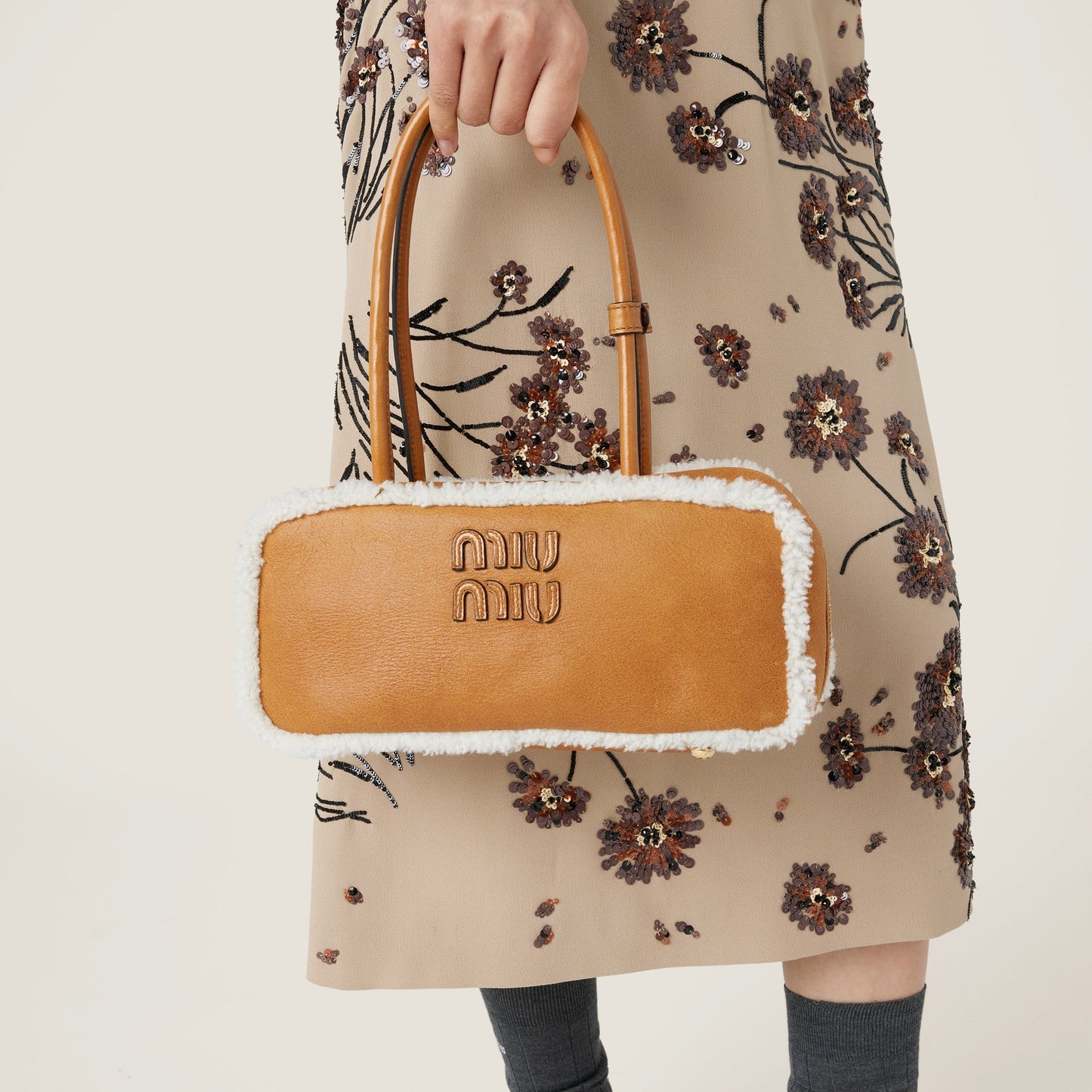 Beau shearling top-handle bag