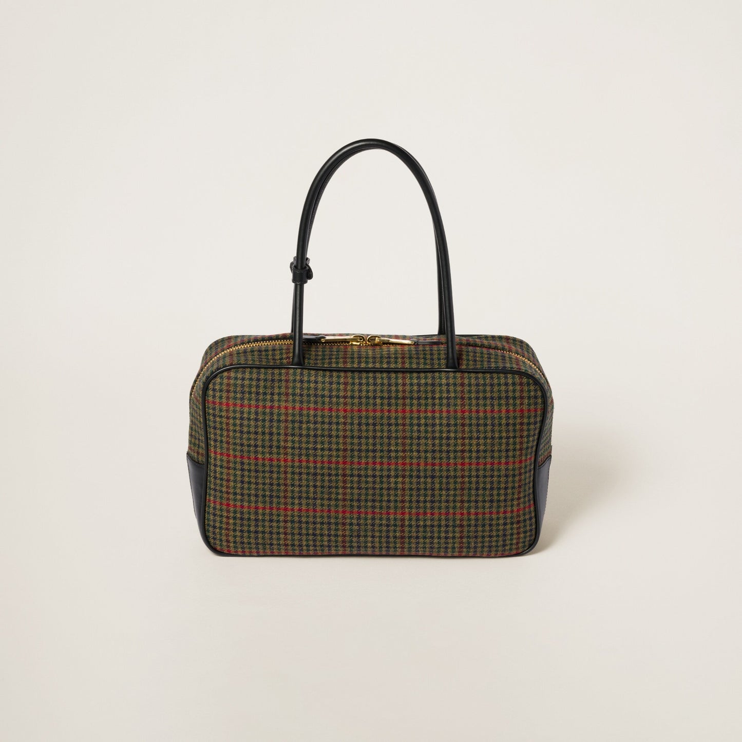 Beau tartan top-handle bag with leather details