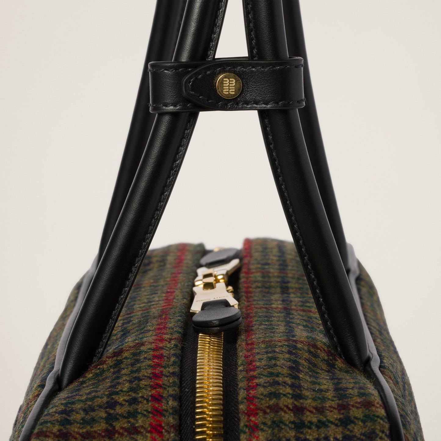 Beau tartan top-handle bag with leather details