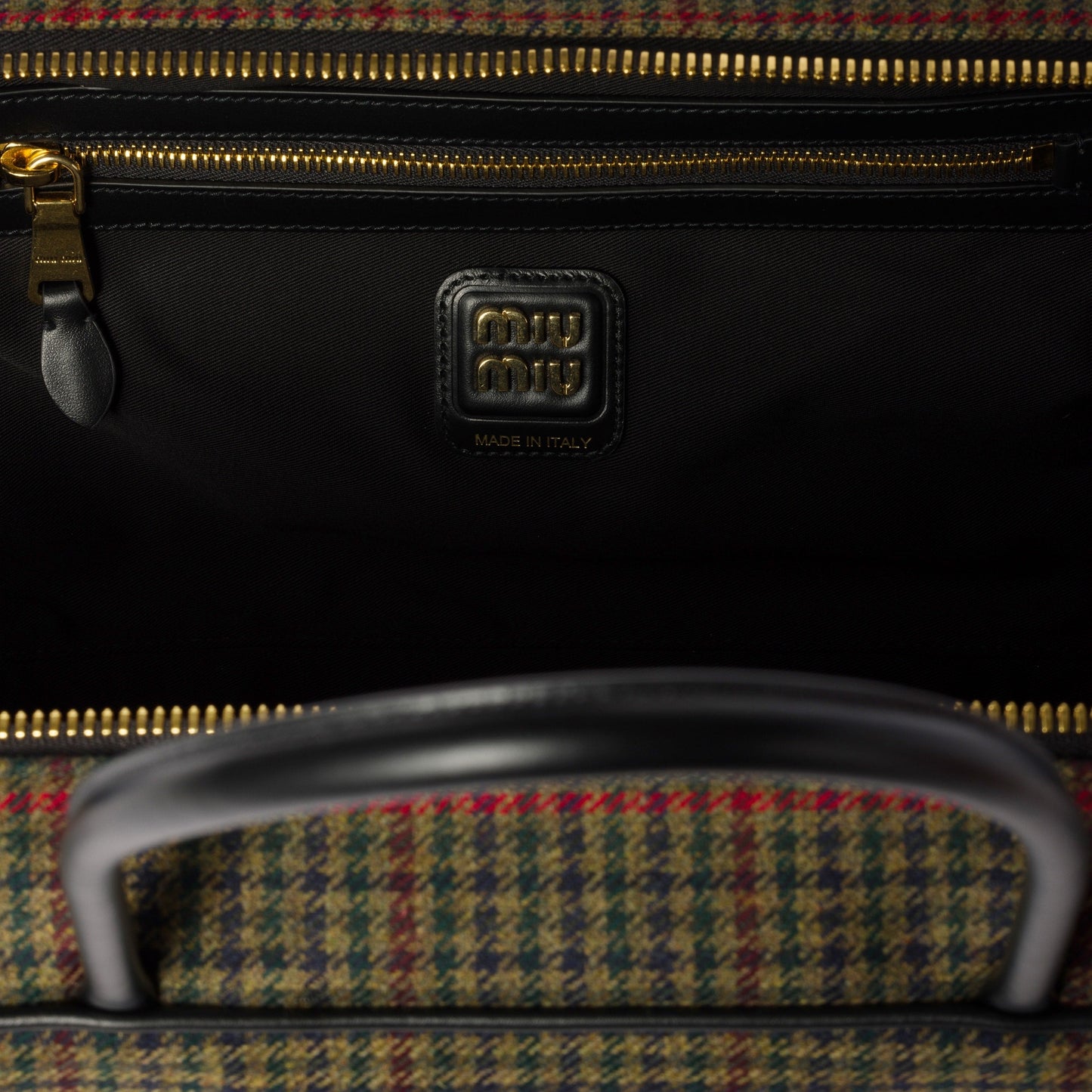 Beau tartan top-handle bag with leather details