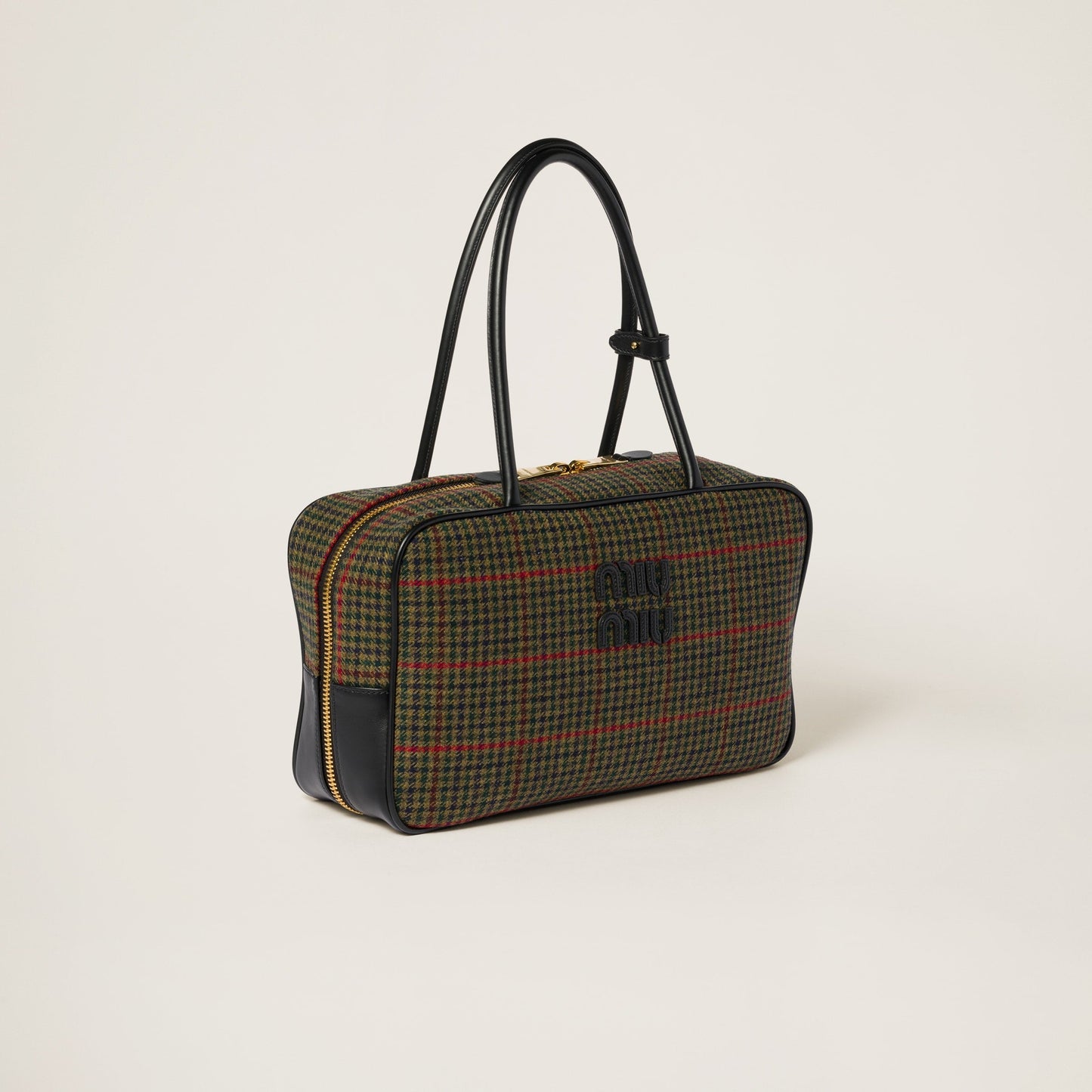 Beau tartan top-handle bag with leather details