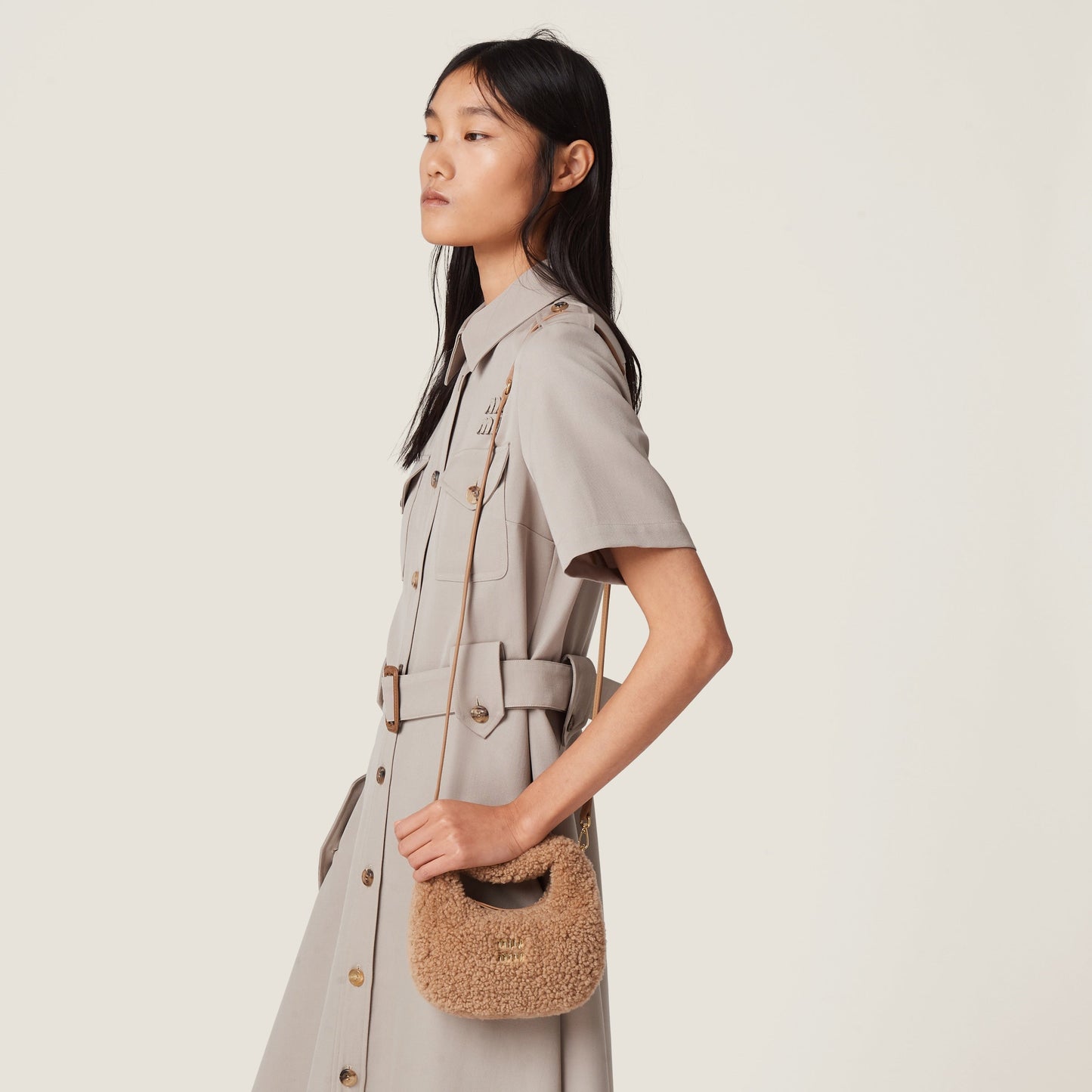 Wander shearling hobo bag with leather details