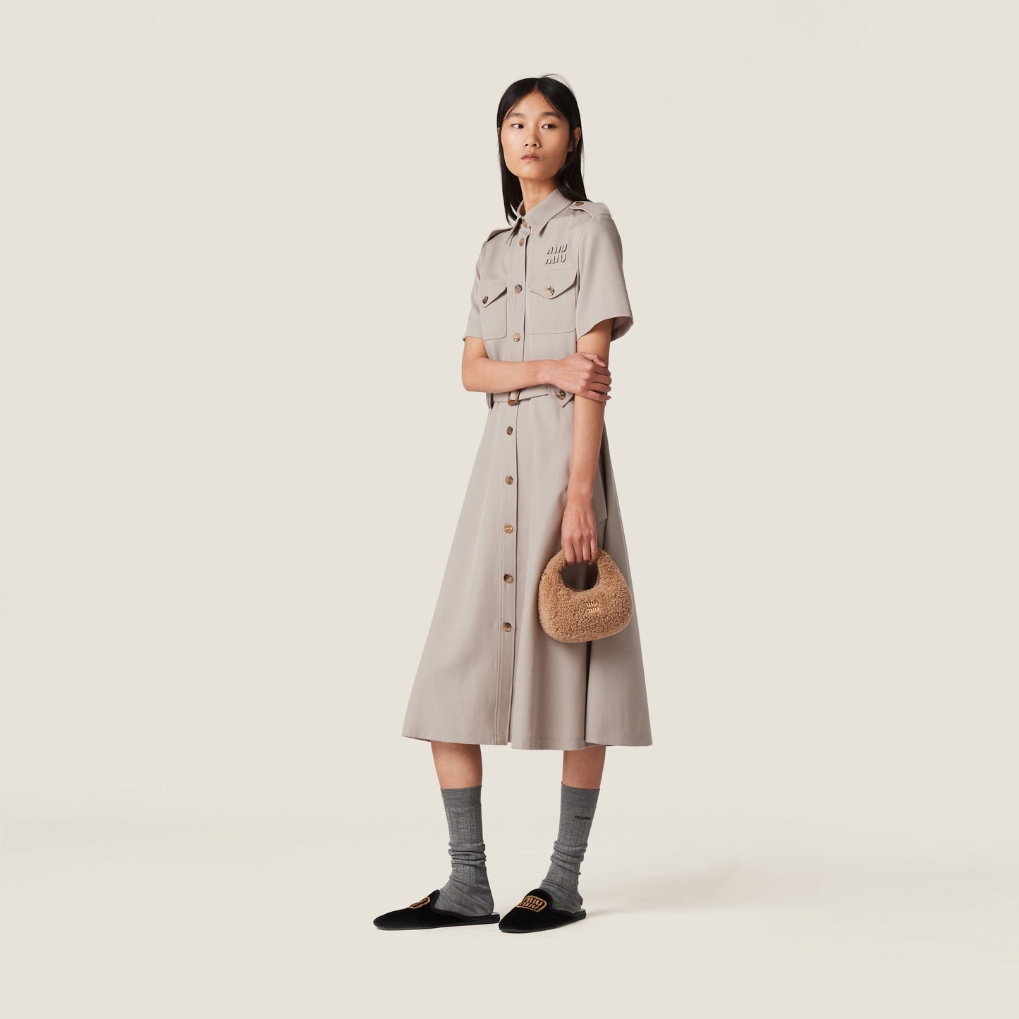 Wander shearling hobo bag with leather details